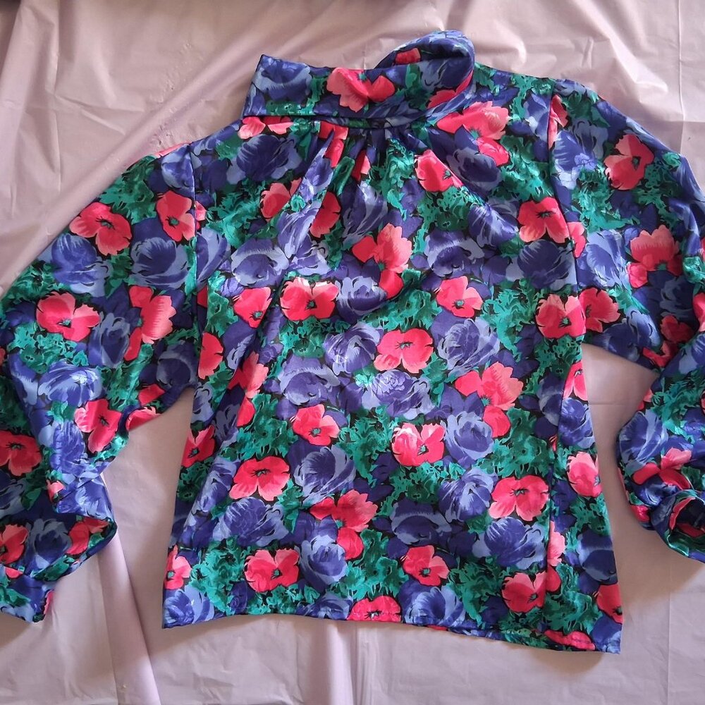 Vintage Floral Blouse, M, MultiColored